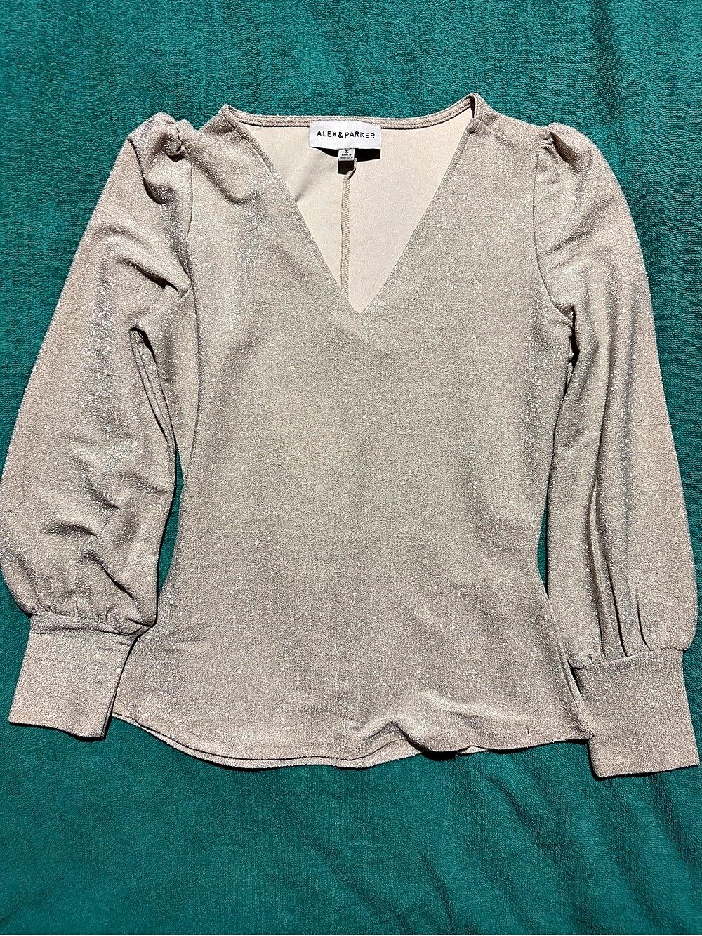Alex & Parker Women's Shimmer V-Neck Blouse Gray Small Like New